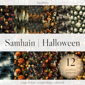 Samhain Digital Paper Bundle - Book of Shadows - Wicca - All Hallow&#39;s Eve - Halloween - Witchcraft - Sabbats - Wheel of the Year - Festivals