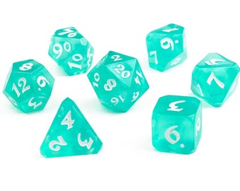 RPG Dice | Aqua Blue Dice with White Numbers | Avalore DND Dice | Dungeons & Dragons | Pathfinder 2e | Die Hard Dice | Kickstarter Exclusive