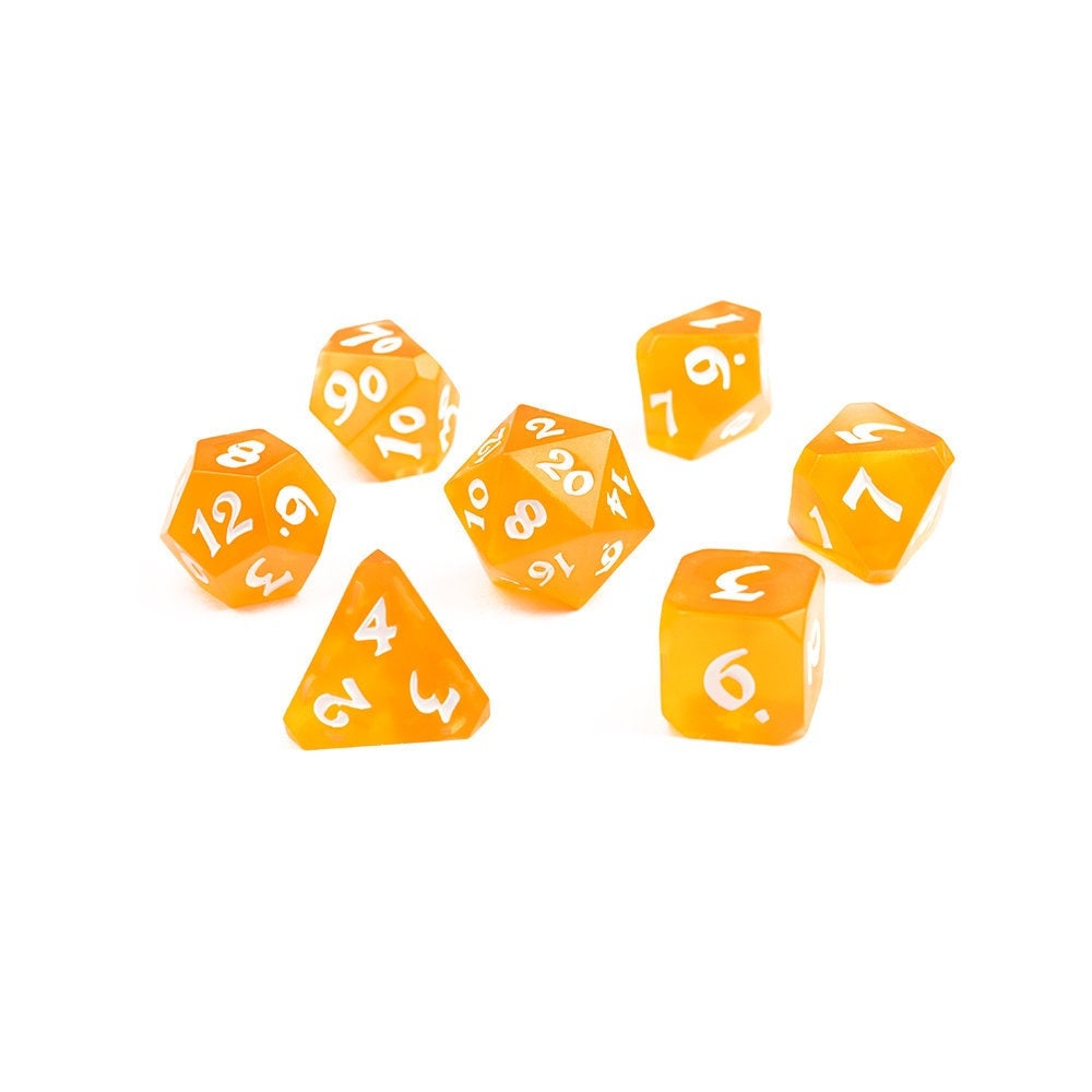 RPG Dice | Orange Dice with White Numbers | Avalore DND Dice | Dungeons & Dragons | Pathfinder 2e | Die Hard Dice | Kickstarter Exclusive
