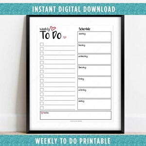 Weekly To Do Schedule Printable, To Do List, Weekly Planning, Printable Organization List, Simple Planner, Digital Download