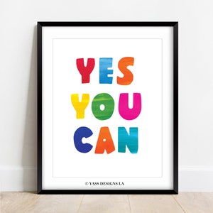 Yes You Can Digital Poster Print, Growth Mindset Art download, Classroom Affirmation Decor, Kids Motivational wall Decor, Instant Digital
