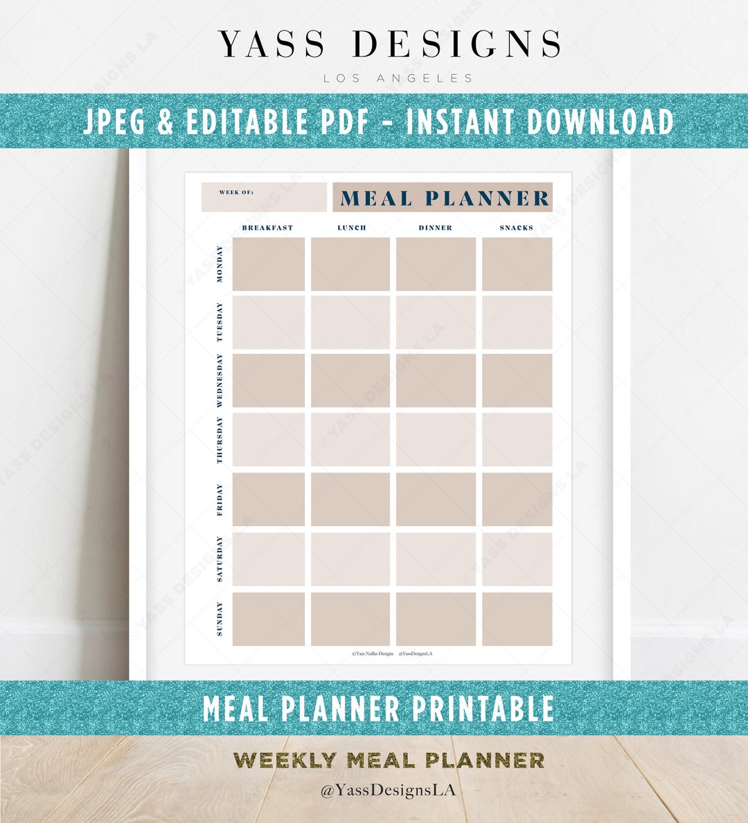 Meal Plan Printable &amp; Editable PDF, Wall Meal Planner, Meal ...