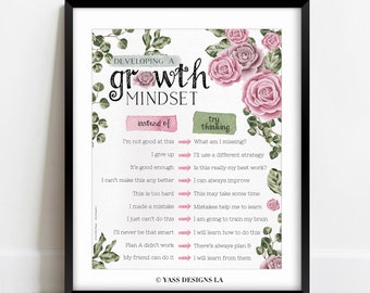 Growth Mindset Poster Printable Kids Wall Art Print digital download for Girls in 3 sizes, Homeschool Printable, Kids Classroom Print
