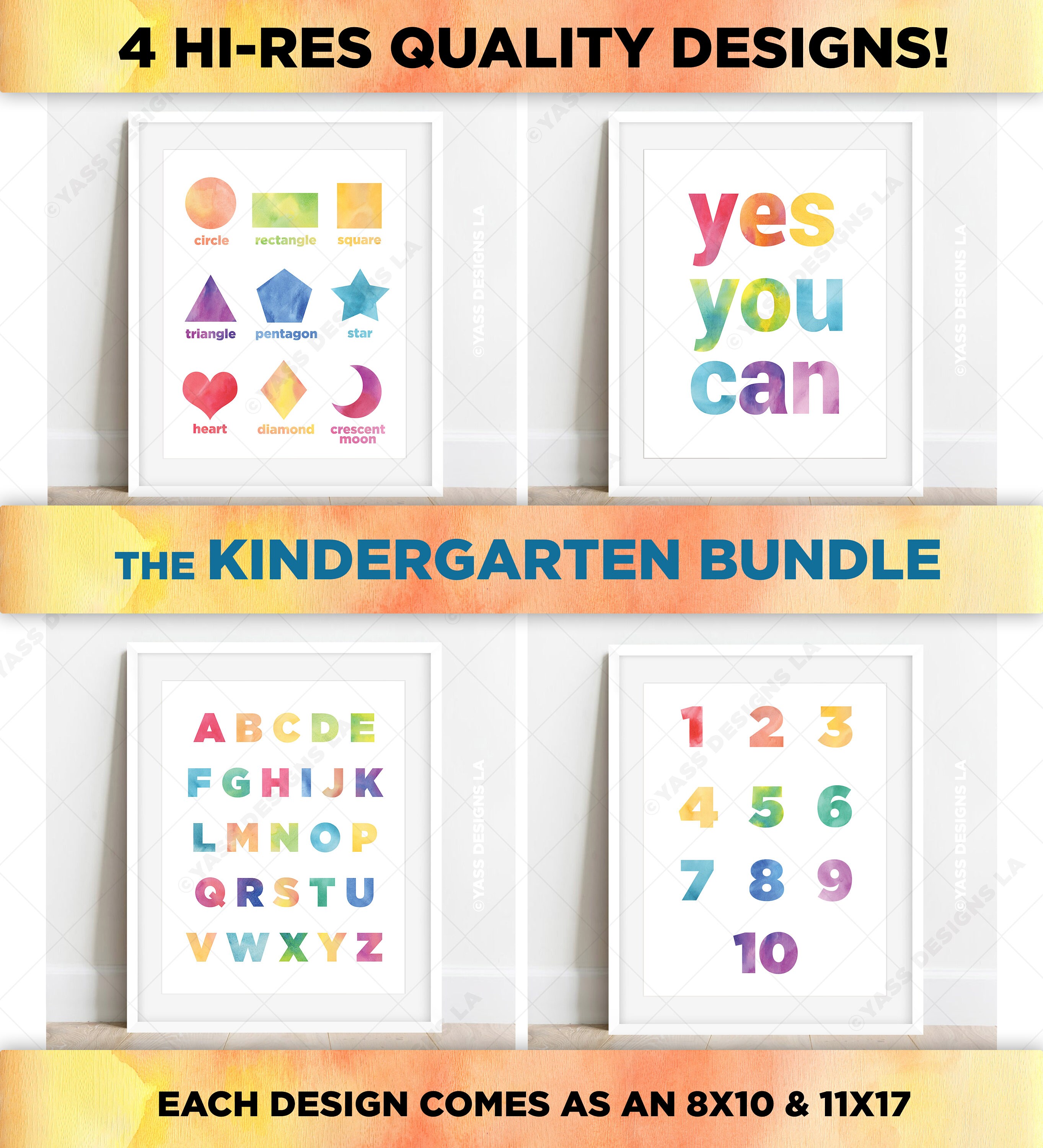 Kids Classroom Printable Poster Downloadable Decor Bundle Set, Shapes ...