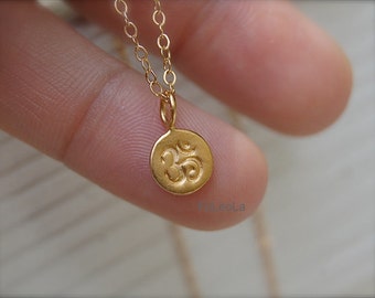 Tiny 24 kt gold dipped Om Necklace,  gold ohm necklaces, yoga necklace, zen necklace, spiritual necklace.