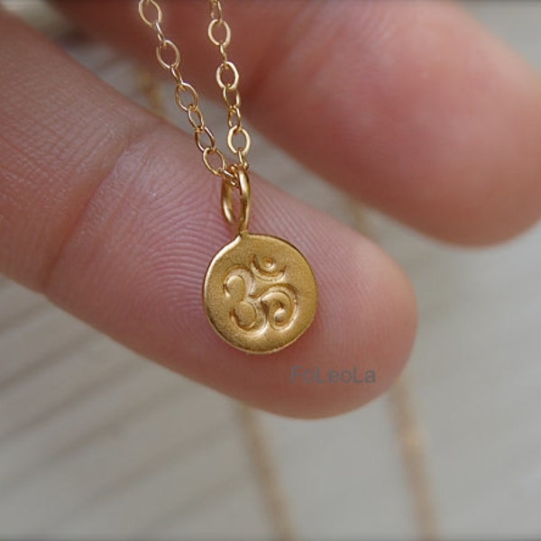 Tiny 24 kt gold dipped Om Necklace,  gold ohm necklaces, yoga necklace, zen necklace, spiritual necklace.