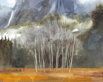 Yosemite original painting California landscape in fall wall art home décor 9x12", unframed
