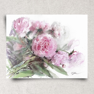Peonies ORIGINAL watercolor painting, spring flowers wall art, pink floral home decor, nursery decor, 14x11", unframed