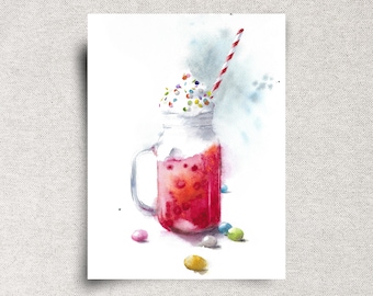 Milkshake ORIGINAL watercolor painting, food illustration, kitchen wall art,  9x12", unframed