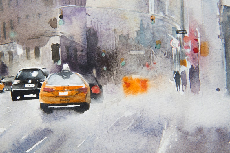 New York original painting watercolor flatiron wall art home decor 11x14