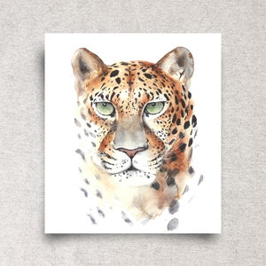 Leopard ORIGINAL watercolor painting, big cat portrait wall art, wildlife home décor, African animal lover gift, 10 x 13&quot;, unframed