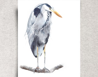 Great heron ORIGINAL watercolor painting, bird portrait wall art, bird lover gift for friend, neutral décor art, 10x13", unframed