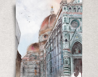 Florence Duomo Original Watercolor Painting – Santa Maria Del Fiore Cathedral Artwork – 11x14" - Unframed