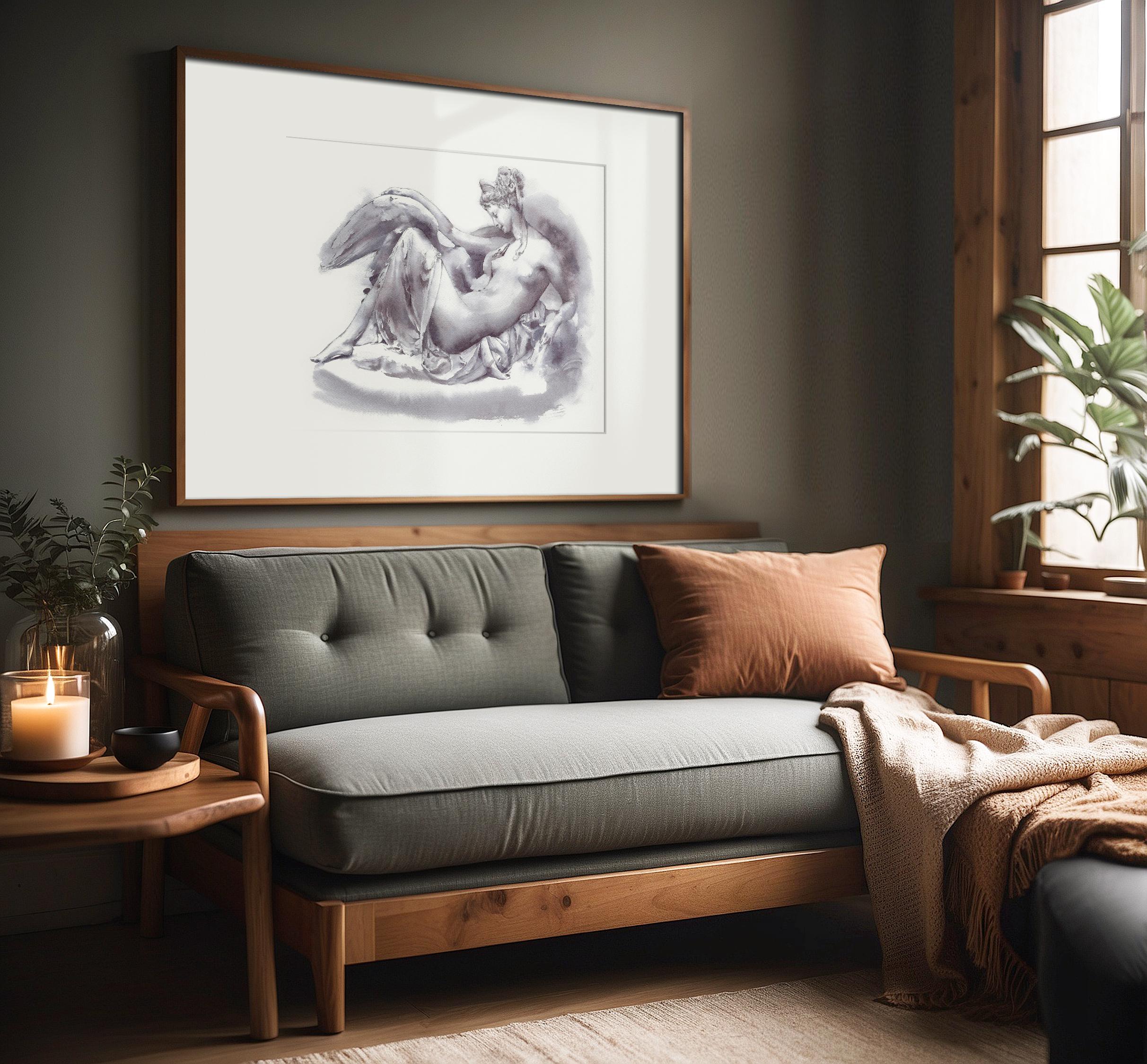 Leda and the Swan Original Watercolor Painting – Greek Sculpture ...