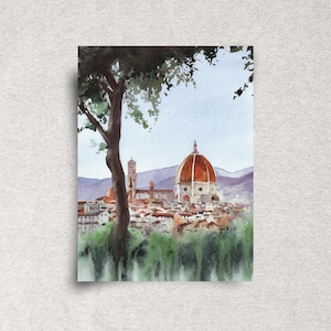 Florence Duomo View Original Watercolor Painting – Italy Travel Art – Tuscan Landscape – Europe Wall Decor – Cityscape Souvenir – 9x12&quot;