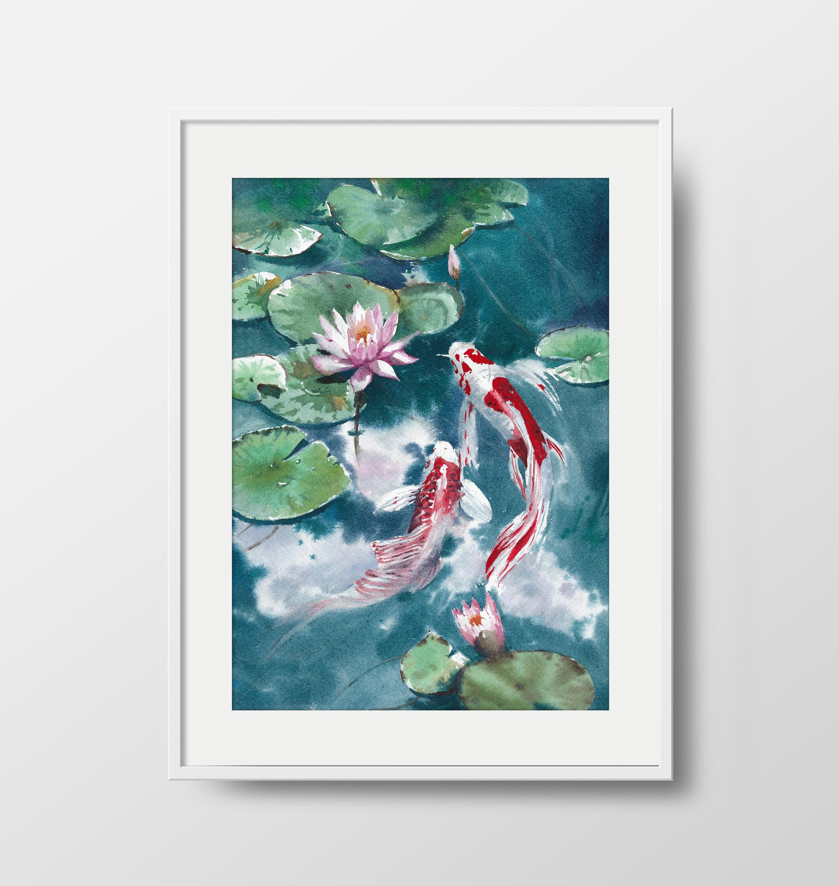 Koi Fish ORIGINAL Watercolor Painting - Zen Wall Art – 9x12" - Unframed ...