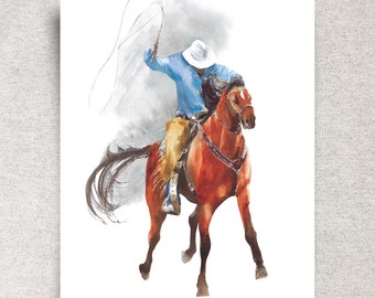 Cowboy Original Watercolor Painting – Southwestern Wall Art – 11x14" – Unframed