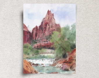 Zion National Park ORIGINAL Watercolor Painting - Utah Landscape Wall Art  - 9x12" - Unframed