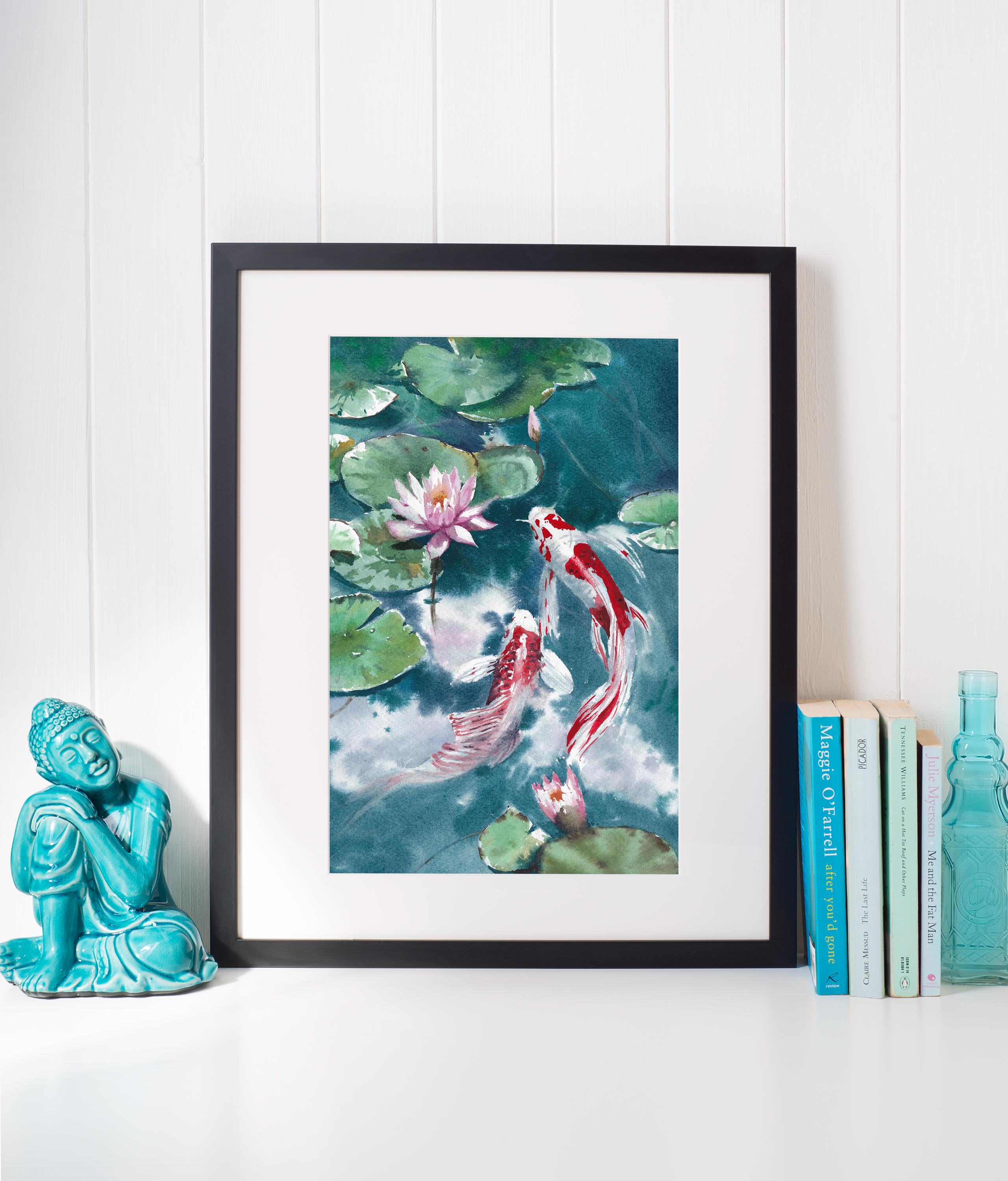 Koi Fish ORIGINAL Watercolor Painting - Zen Wall Art – 9x12" - Unframed ...
