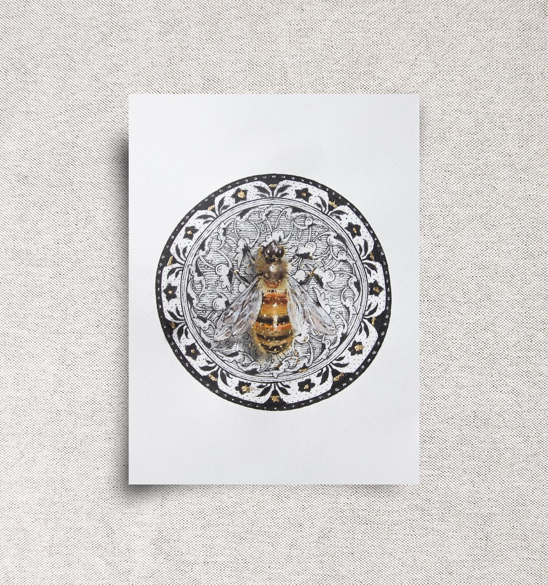 Honey Bee ORIGINAL Watercolor Painting – Hand Gilded Artwork – Ink ...