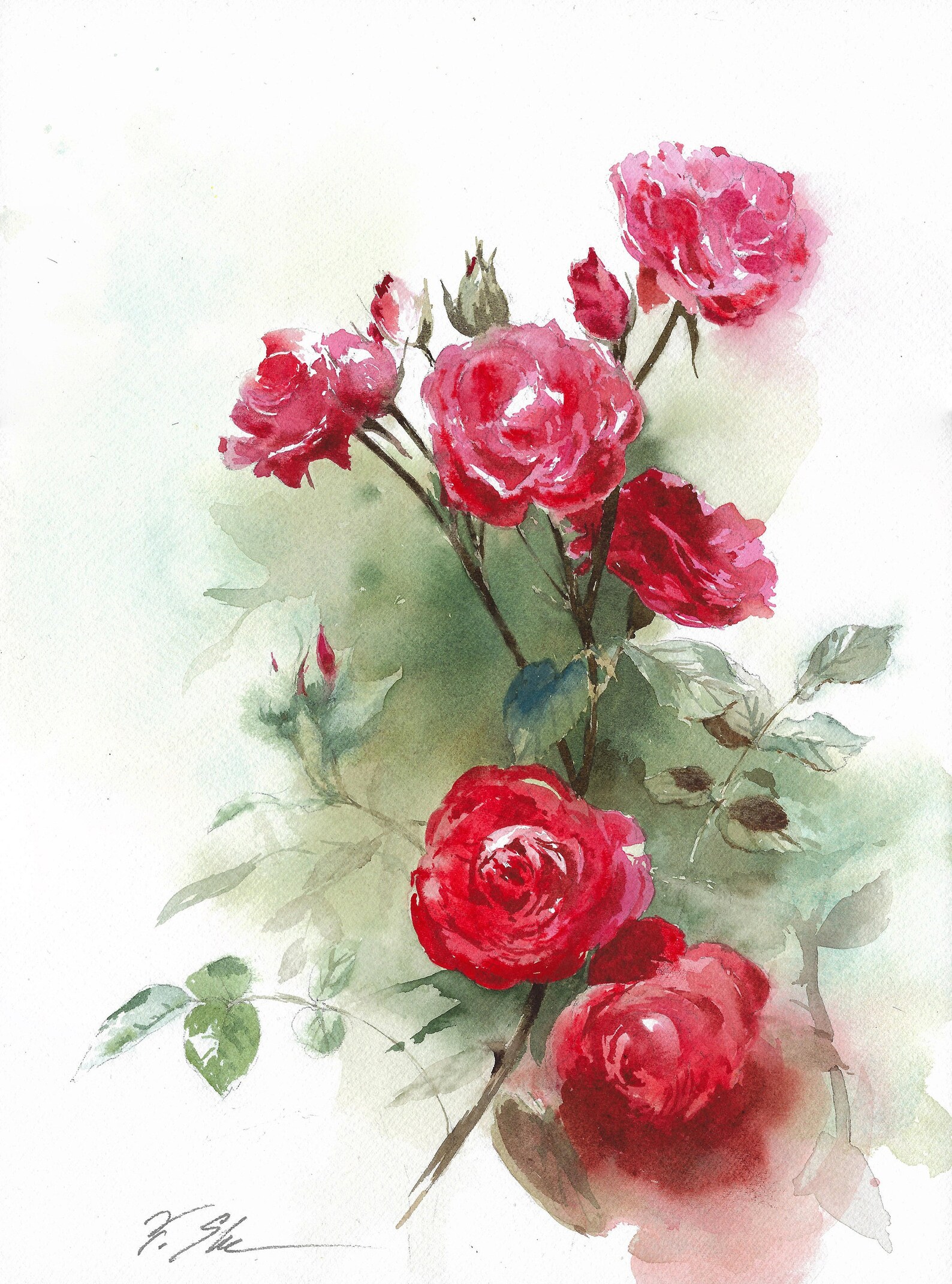 Red Roses ORIGINAL Watercolor Painting – Bold Floral Artwork – 9x12 ...