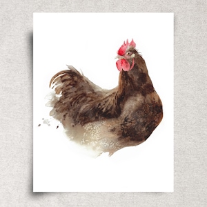 Chicken ORIGINAL watercolor painting, hen illustration, farm animal wall art, kitchen décor, 11x14&quot;, unframed