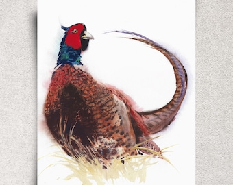 Pheasant Original Watercolor Painting – Game Bird Artwork – 11x14" - Unframed
