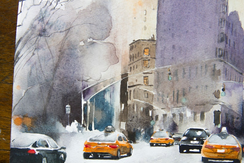 New York original painting watercolor flatiron wall art home decor 11x14
