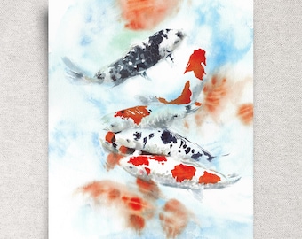 Koi Fish Original Watercolor Painting – Zen Home Décor – 11x14" – Unframed