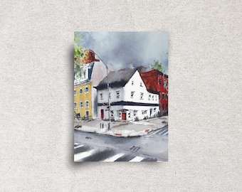 New York City Original Watercolor Painting - Brooklyn Heights Artwork - Miniature Fine Art - 5x7" - Unframed