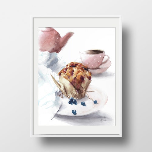 Muffin original watercolor painting kitchen shops décor breakfast wall art , 11x14