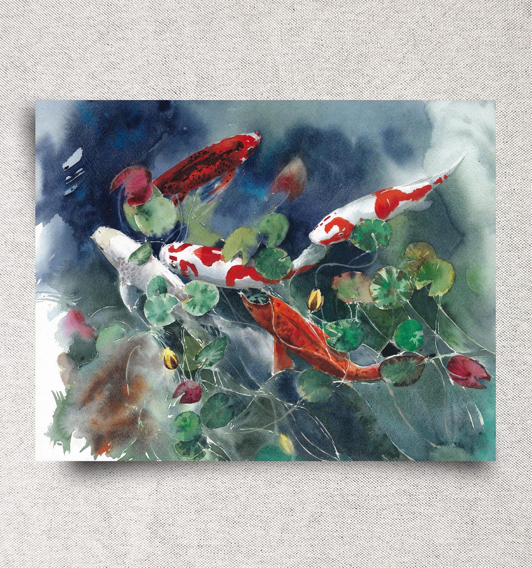 Koi Fish ORIGINAL Watercolor Painting – Zen Wall Art – Japanese Garden ...