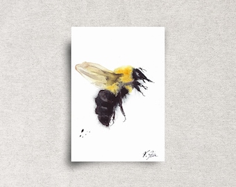 Bumblebee ORIGINAL watercolor painting, bee artwork, honey lover gift, small painting, 5x7", unframed
