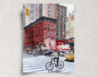New York Original Watercolor Painting – Urban City Street Scene  – 9x12", unframed