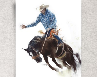 Cowboy Rodeo Original Watercolor Painting – Southwestern Artwork – 11x14" – Unframed