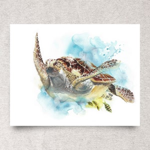 Sea Turtle Original Watercolor Painting – Coastal Home Décor – 14x11" – Unframed
