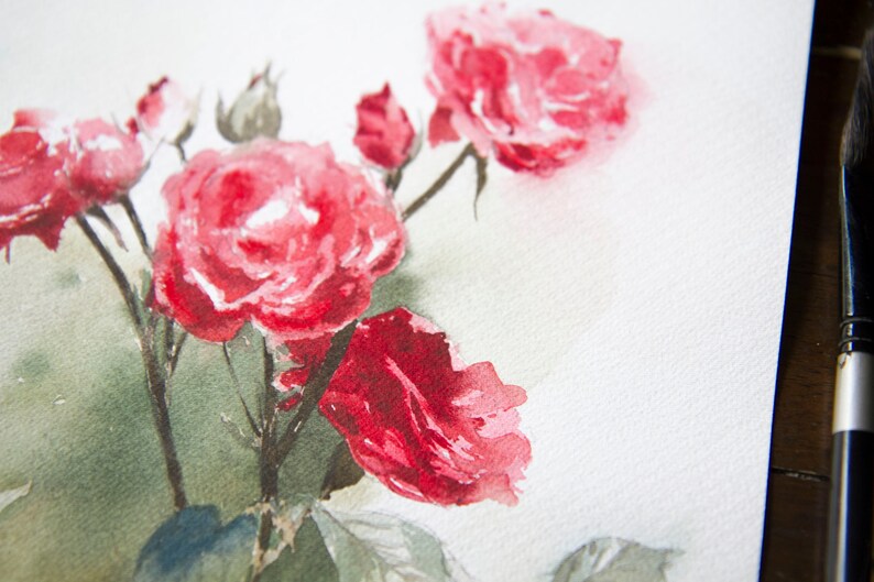 Red Roses ORIGINAL Watercolor Painting – Bold Floral Artwork – 9x12 ...