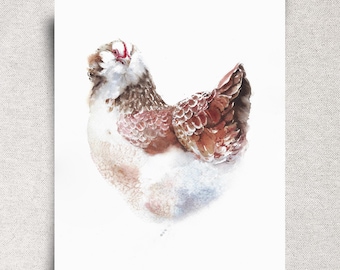 Salmon Faverolles Chicken Original Watercolor Painting – Whimsical Hen Artwork – 11x14" – Unframed