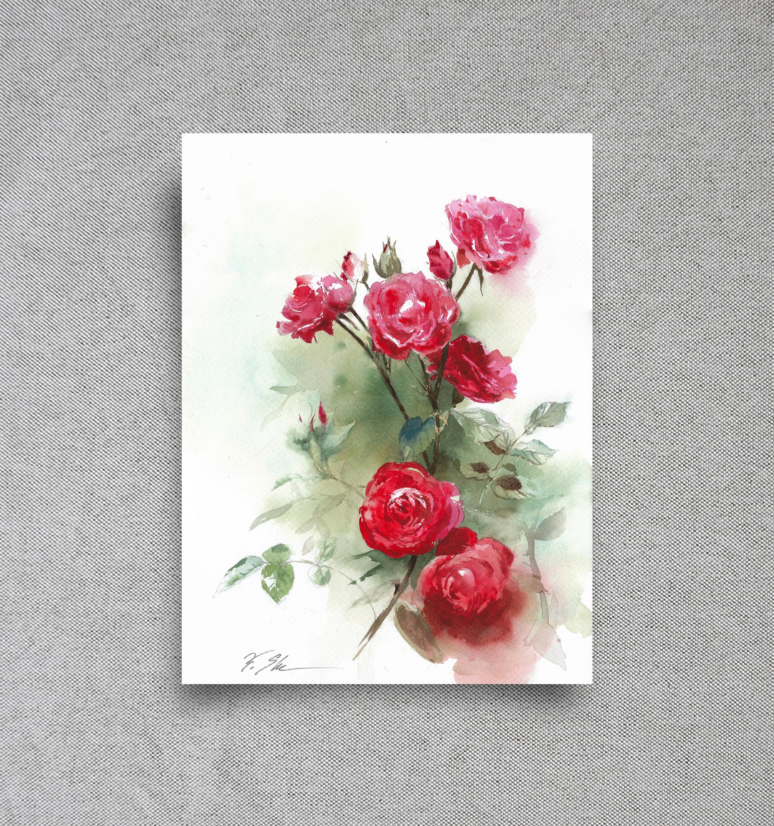 Red Roses ORIGINAL Watercolor Painting – Bold Floral Artwork – 9x12 ...