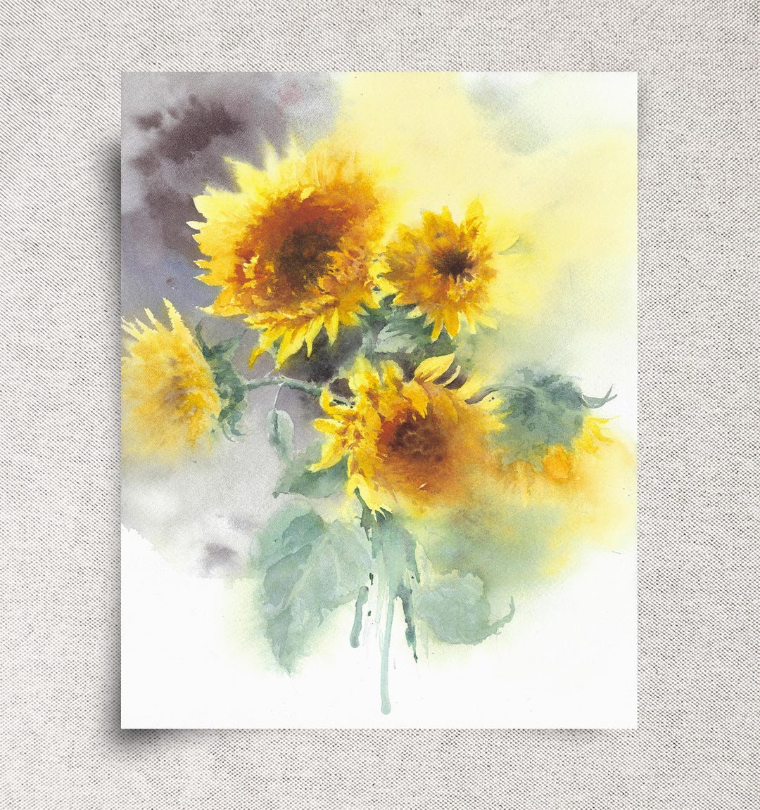 Sunflowers Original Watercolor Painting – Yellow Floral Artwork ...