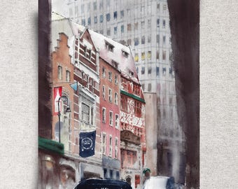 New York Original Watercolor Painting – Financial District Wall Art – 11x14" - Unframed