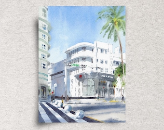 Miami Beach Original Watercolor Painting - Lincoln Road Artwork - Travel Gallery Wall Art - 9x12" - Unframed