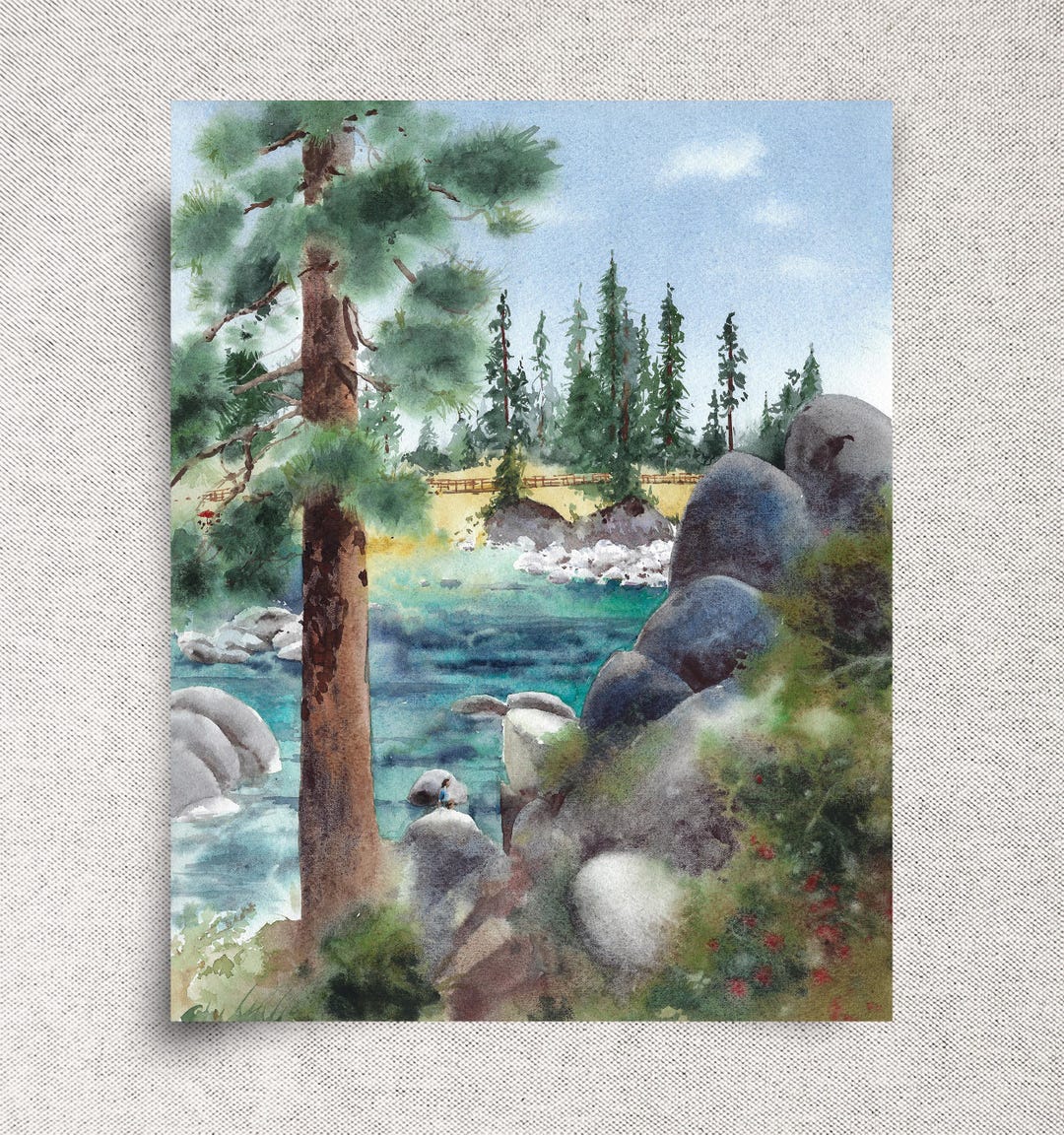 Lake Tahoe ORIGINAL Watercolor Painting - California Nevada Landscape ...