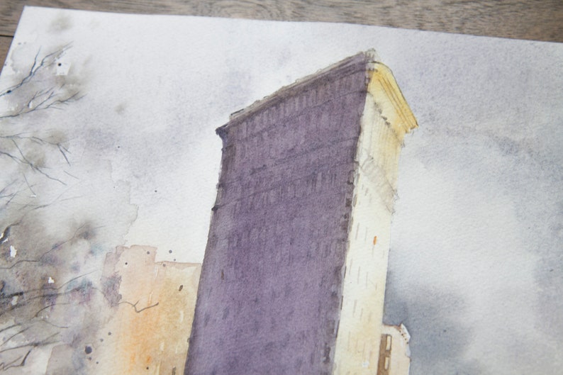 New York original painting watercolor flatiron wall art home decor 11x14