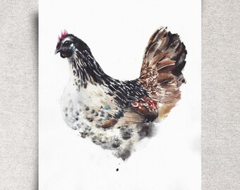 Mosaic Chicken Original Watercolor Painting – Exotic Hen Artwork – 11x14" – Unframed