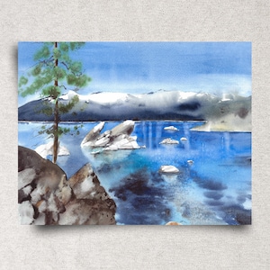 Lake Tahoe ORIGINAL watercolor painting, Nevada landscape wall art, home décor, 14x11&quot;, unframed