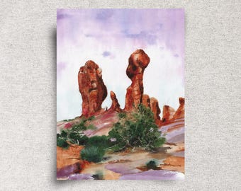 Arches National Park Original Watercolor Painting - Utah Red Rock Landscape Art - Southwest Artwork