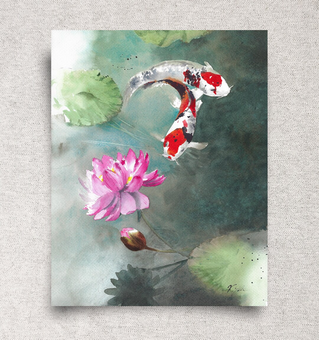 Koi Fish ORIGINAL Watercolor Painting - Zen Wall Art - Japanese Garden ...
