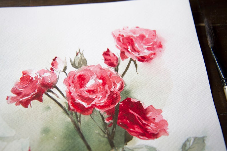 Red Roses ORIGINAL Watercolor Painting – Bold Floral Artwork – 9x12 ...