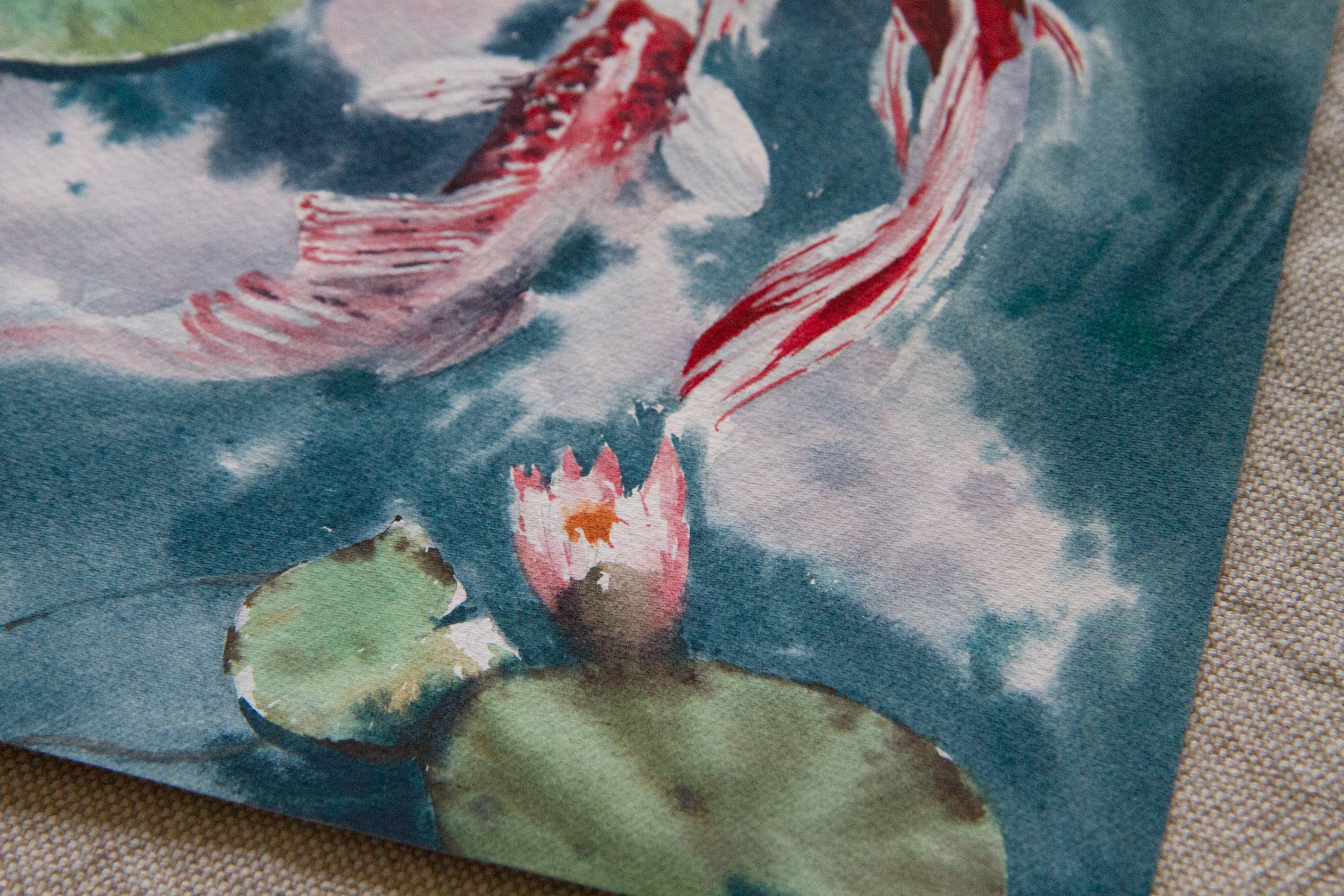 Koi Fish ORIGINAL Watercolor Painting - Zen Wall Art – 9x12" - Unframed ...